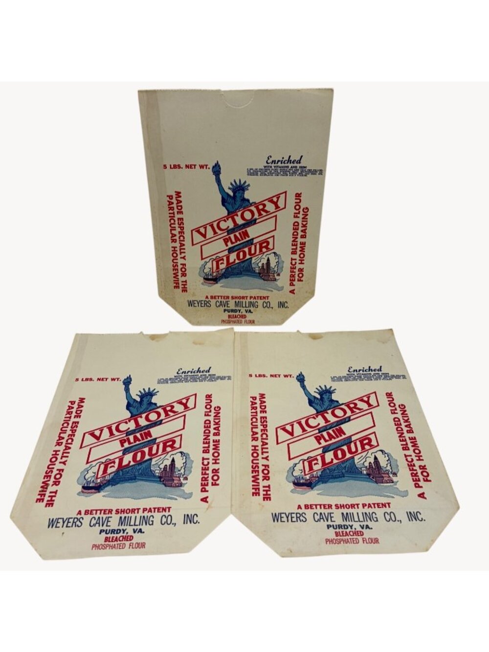 3 Victory Plain Flour 5lb Bags Weyers Cave Milling Purdy VA Statue of Liberty